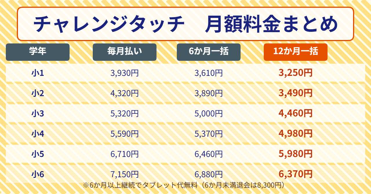 チャレンジタッチ料金まとめ